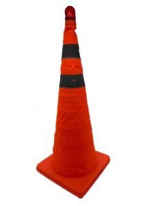 Складаний, гнучкий дорожній конус 700 мм з двома світловідбиваючими смужками та місцем для ліхтаря-маячка