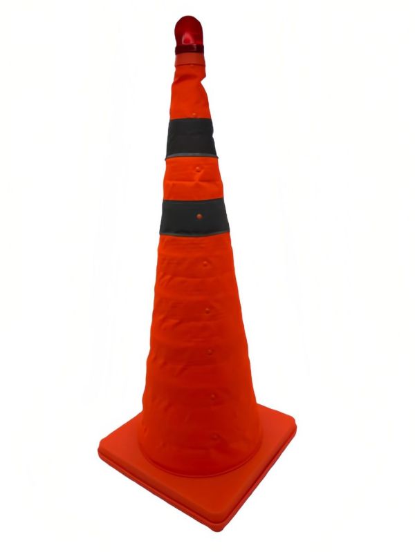 Складаний, гнучкий дорожній конус 700 мм з двома світловідбиваючими смужками та місцем для ліхтаря-маячка