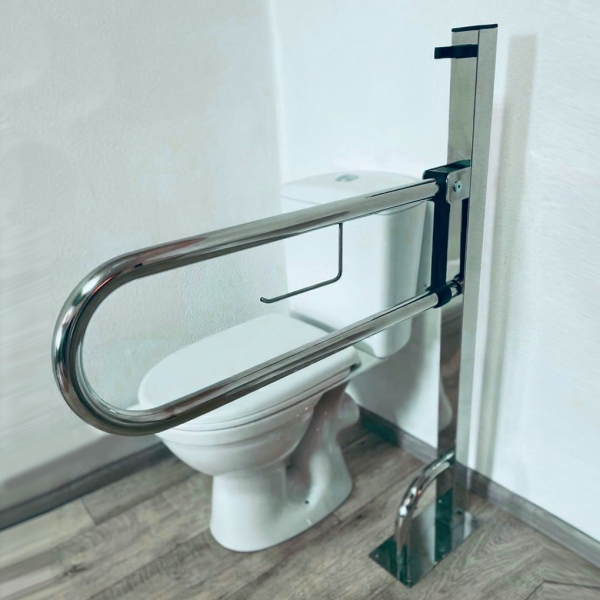 Поручень для людей з інвалідністю підлоговий відкидний з тримачем туалетного паперу 32мм - 1000х700мм