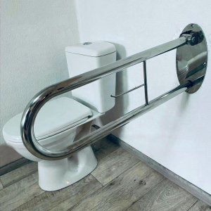 Поручень інвалідний пристінний для унітазу відкидний з тримачем туалетного паперу, ? 32мм - 700мм