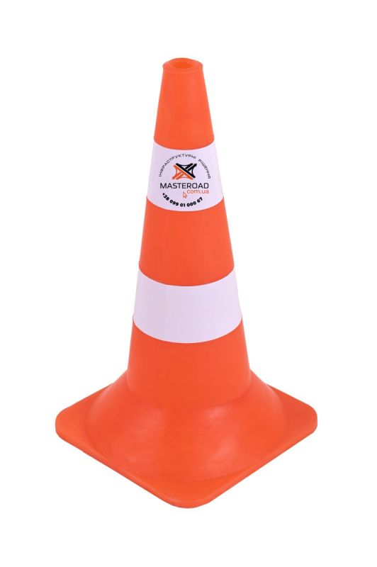Конус дорожній пластиковий Н-60 см з 2 білими смужками – для видимості та безпеки
